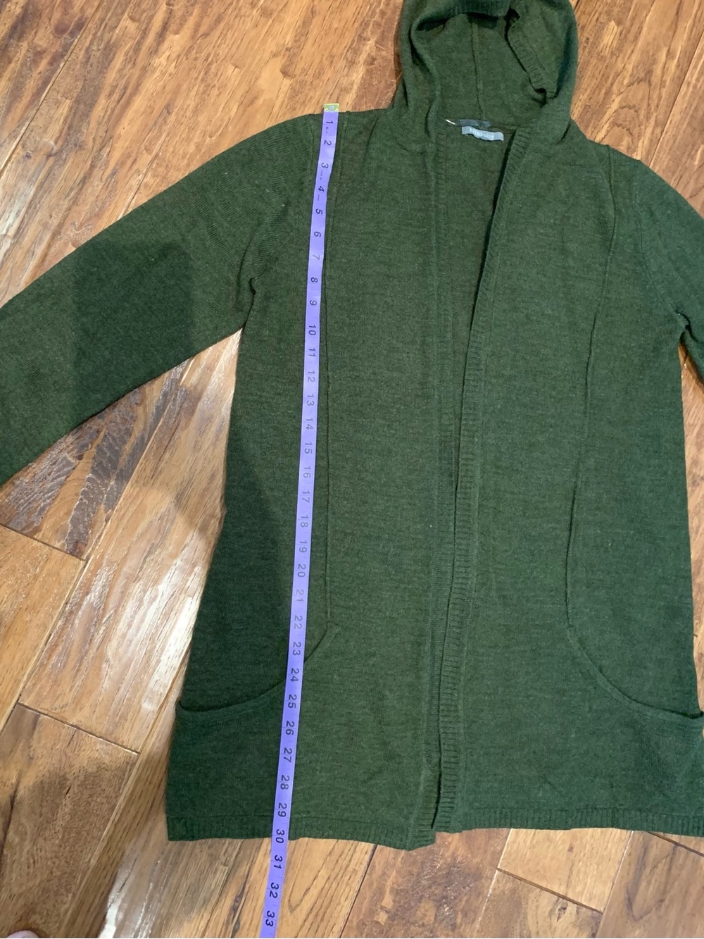 Olive Green Hooded Open-Front Women's Cardigan - Picture 9 of 16